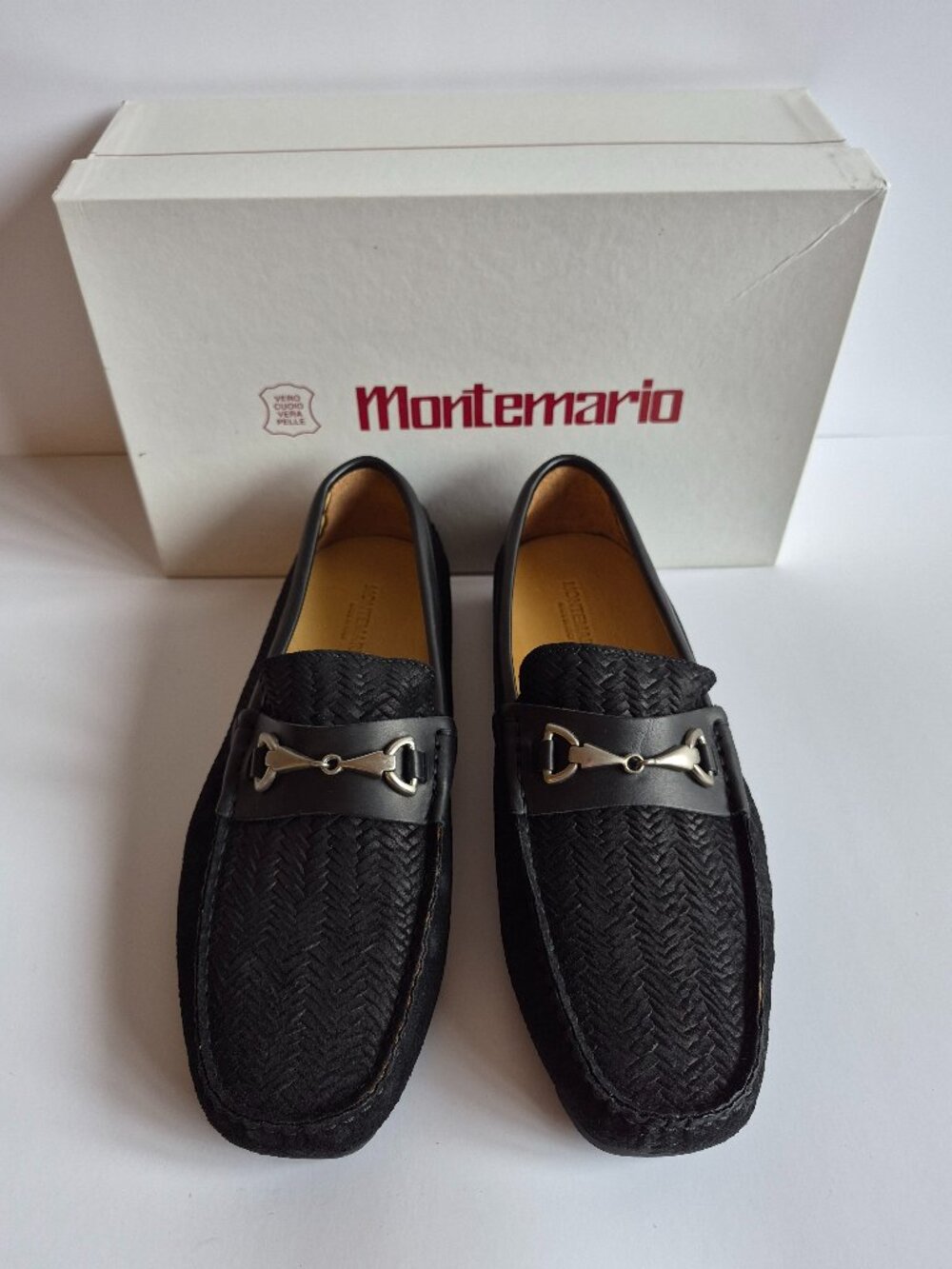 NEW Montemario Men's Black Suede Leather Slip on Loafers Moccasin Shoes